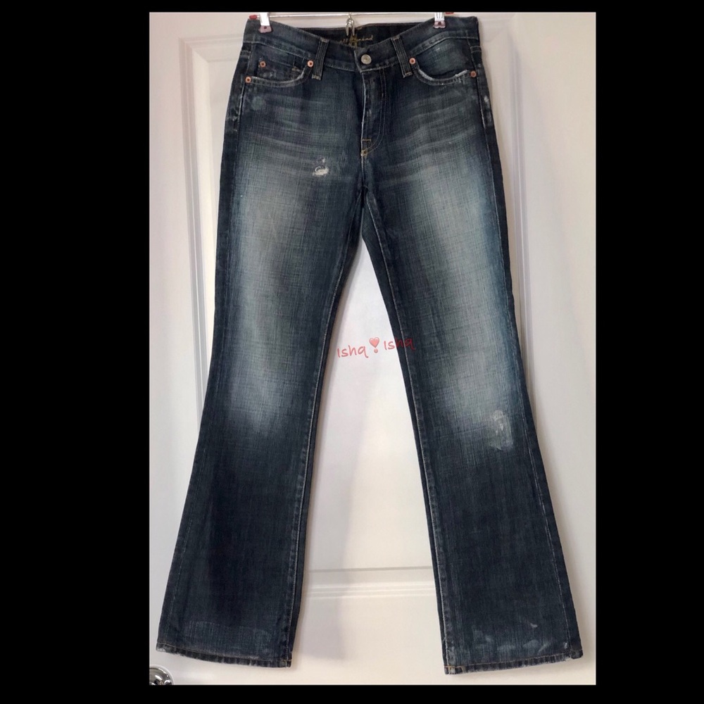 7 For All Mankind Jeans Bootcut Dark Wash Distress - Picture 6 of 8